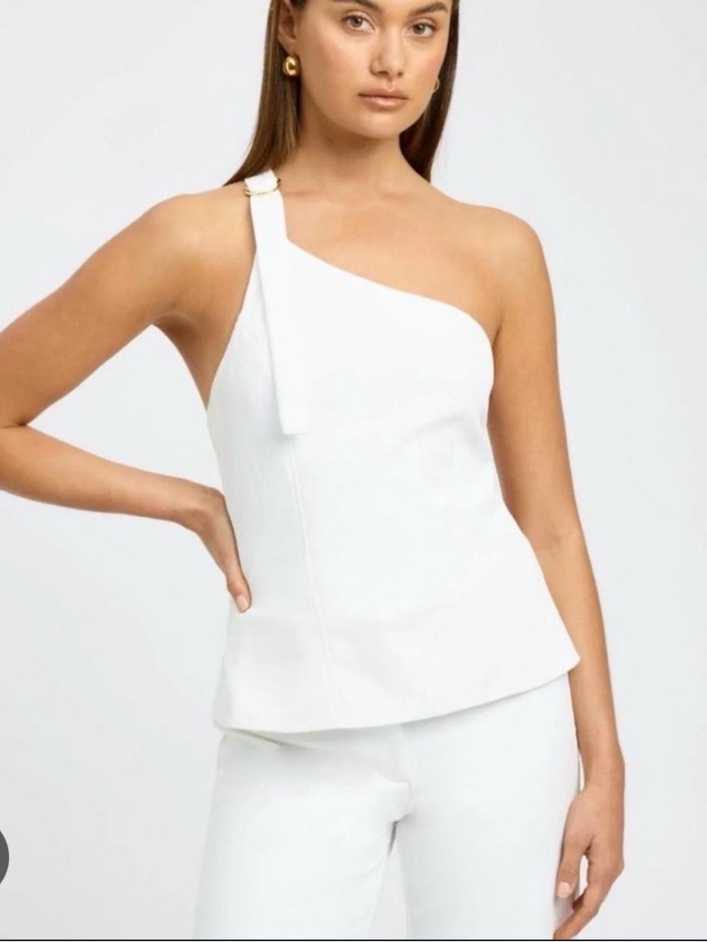 Kookai Ariel White One-Shoulder Buckle Strap Top